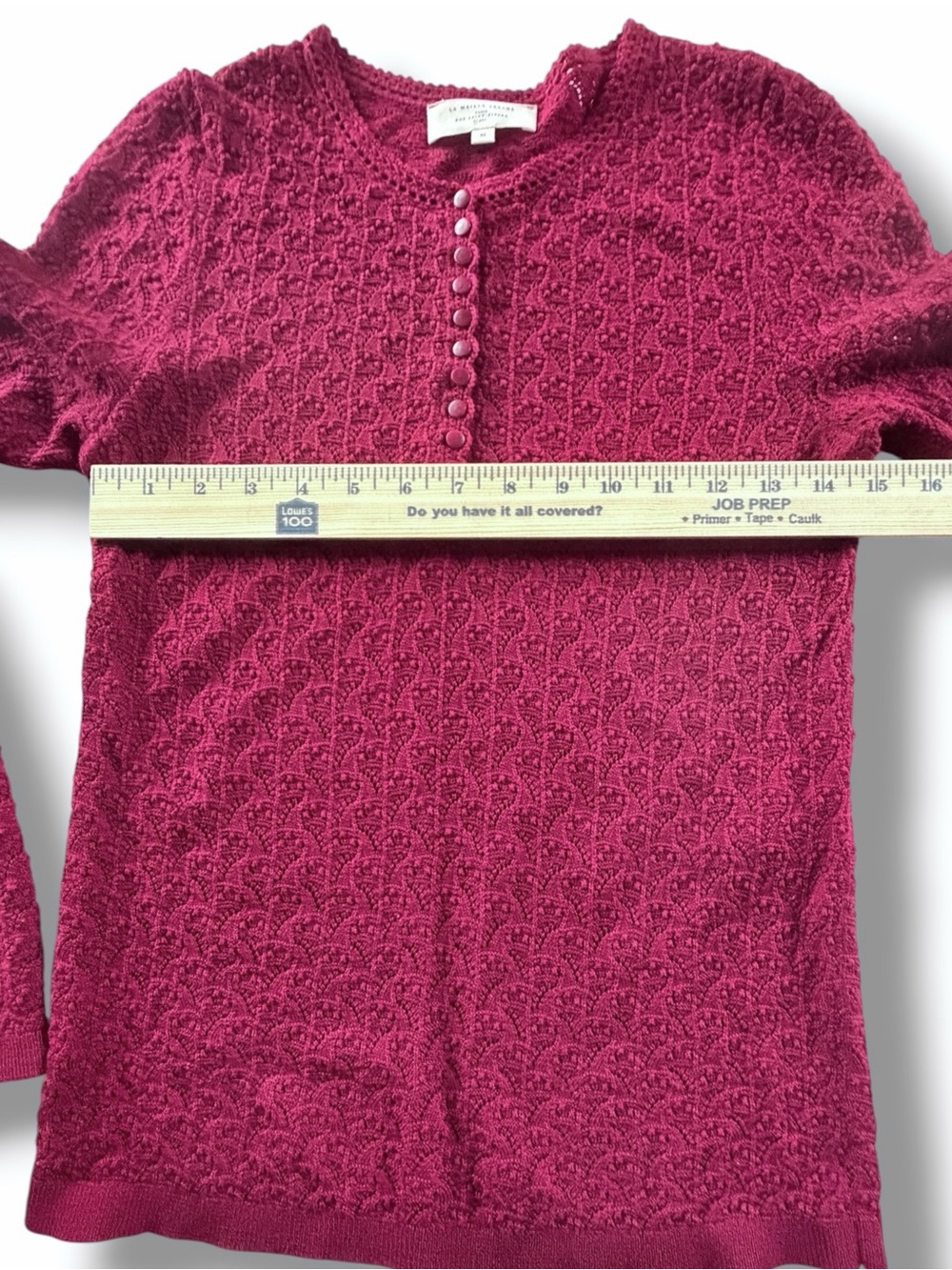 Sezane Alexa Jumper Sweater Size Medium Burgundy Merino Crochet - Picture 6 of 9